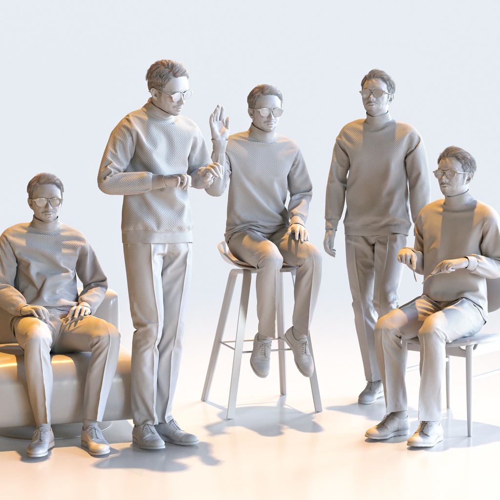 カジュアル男性 5ポーズセット 4 - C1-M4G【3D人物モデル/人間3Dモデル】