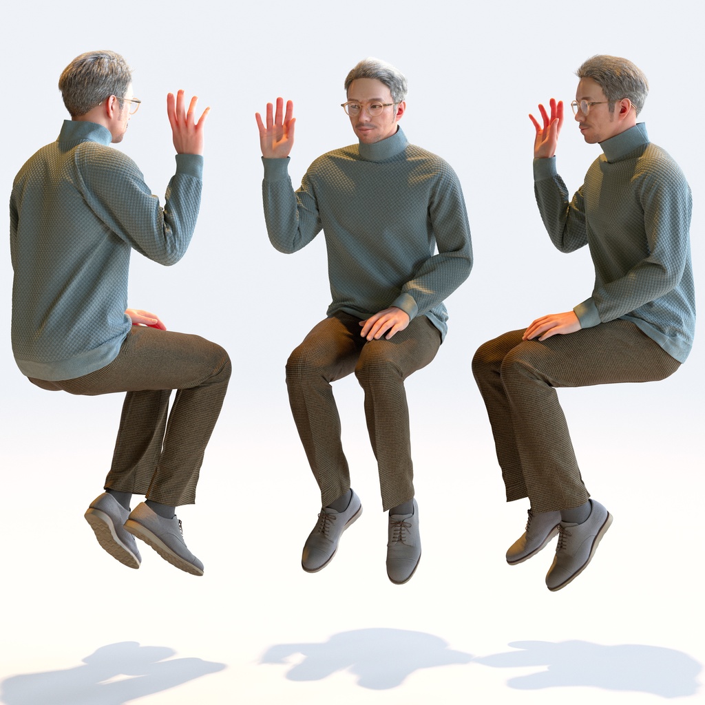 カジュアル男性 5ポーズセット 4 - C1-M4G【3D人物モデル/人間3Dモデル】