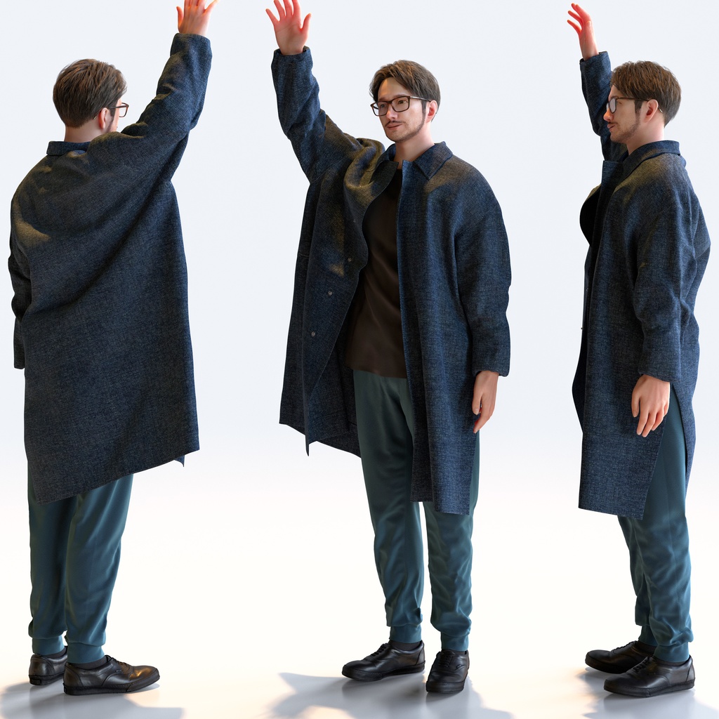 カジュアル男性 5ポーズセット 5 - C1-M5U【3D人物モデル/人間3Dモデル】