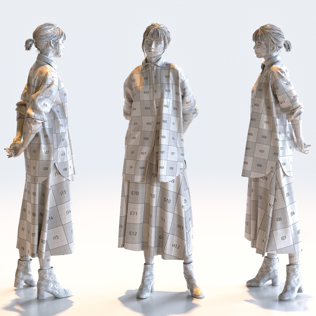 カジュアル女性 5ポーズセット 1 - C1-F1H【3D人物モデル/人間3Dモデル】