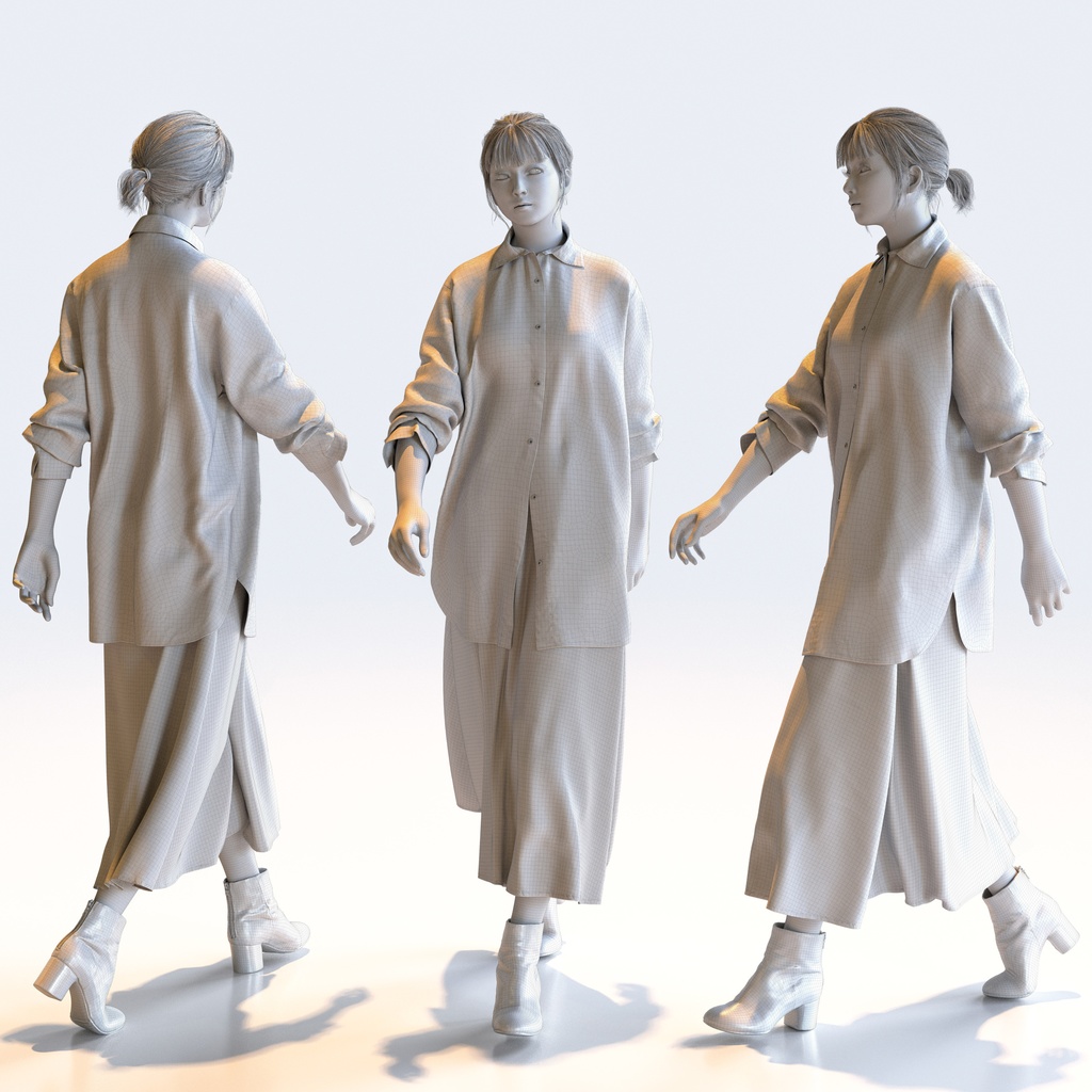 カジュアル女性 5ポーズセット 1 - C1-F1H【3D人物モデル/人間3Dモデル】