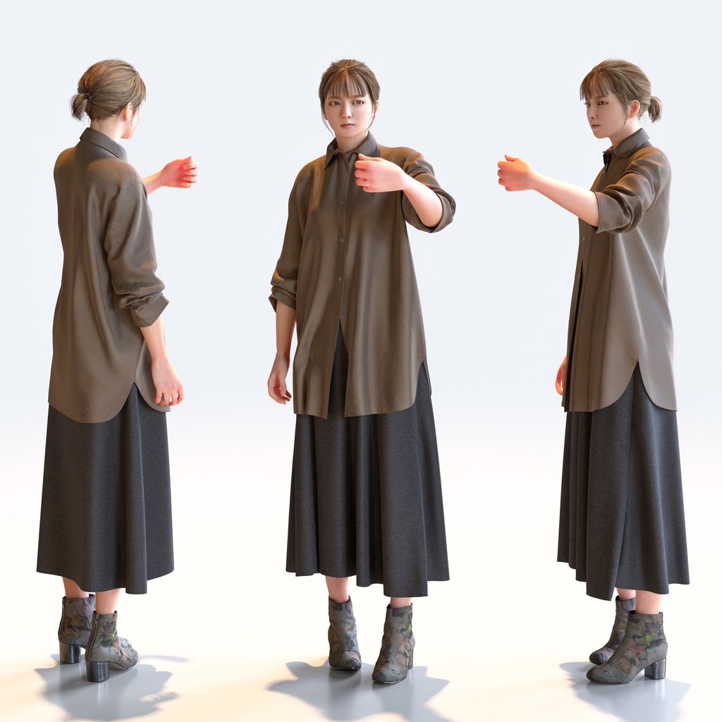 カジュアル女性 5ポーズセット 1 - C1-F1H【3D人物モデル/人間3Dモデル】