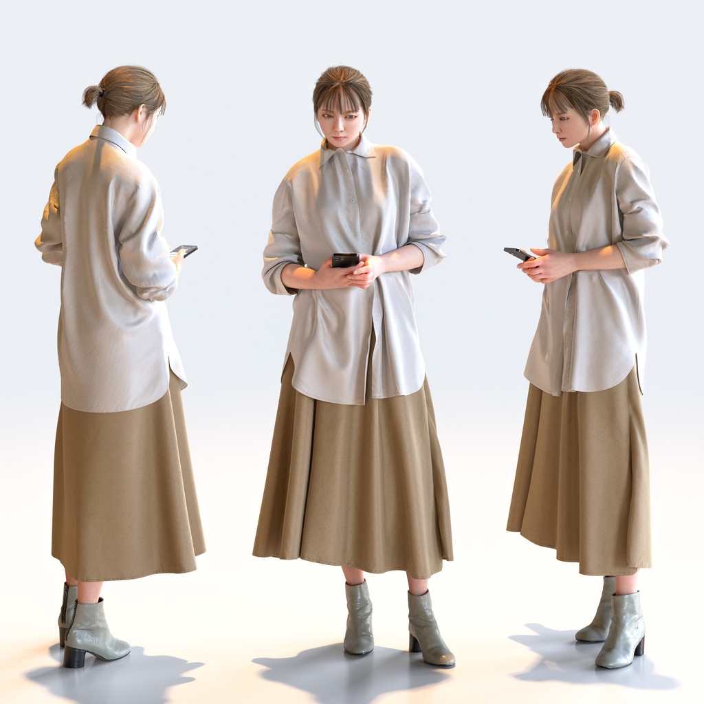 カジュアル女性 5ポーズセット 1 - C1-F1H【3D人物モデル/人間3Dモデル】