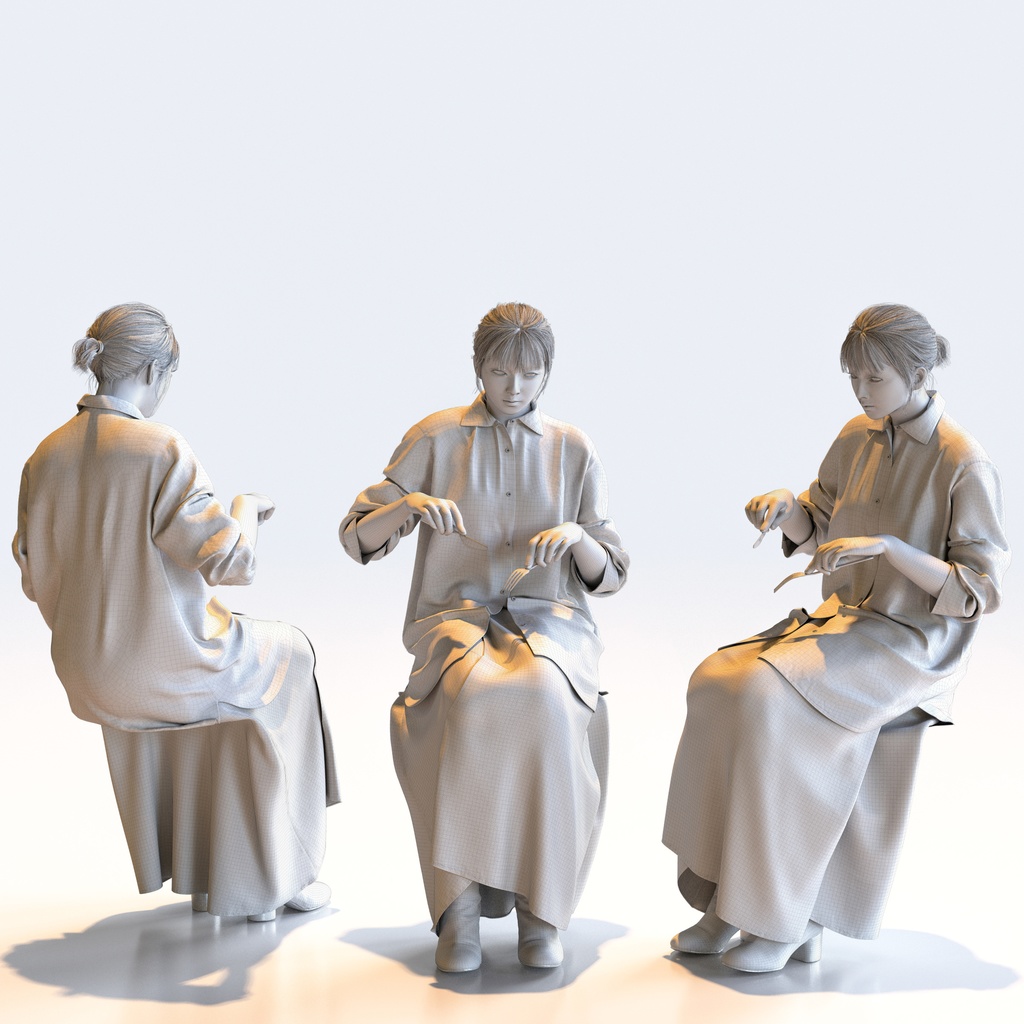 カジュアル女性 5ポーズセット 1 - C1-F1H【3D人物モデル/人間3Dモデル】