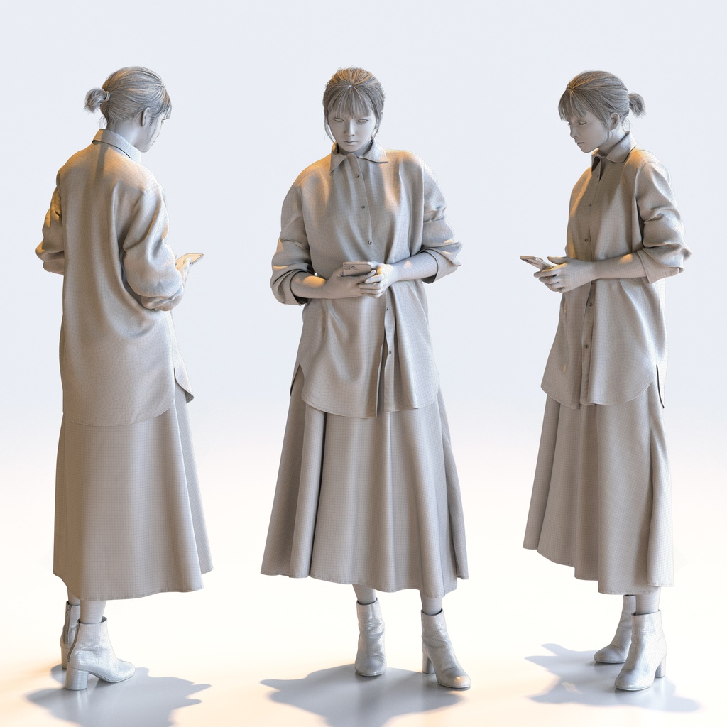 カジュアル女性 5ポーズセット 1 - C1-F1H【3D人物モデル/人間3Dモデル】