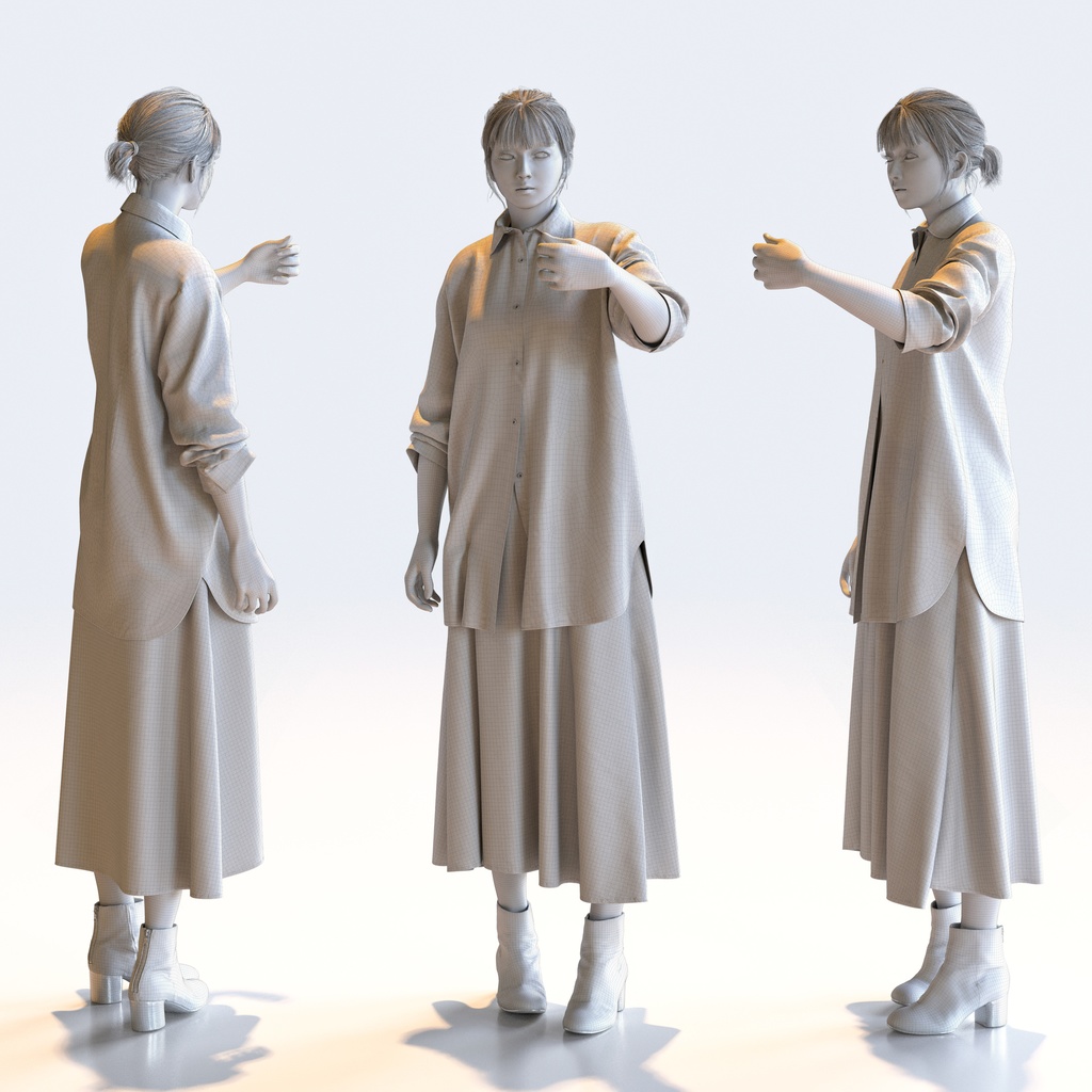 カジュアル女性 5ポーズセット 1 - C1-F1H【3D人物モデル/人間3Dモデル】