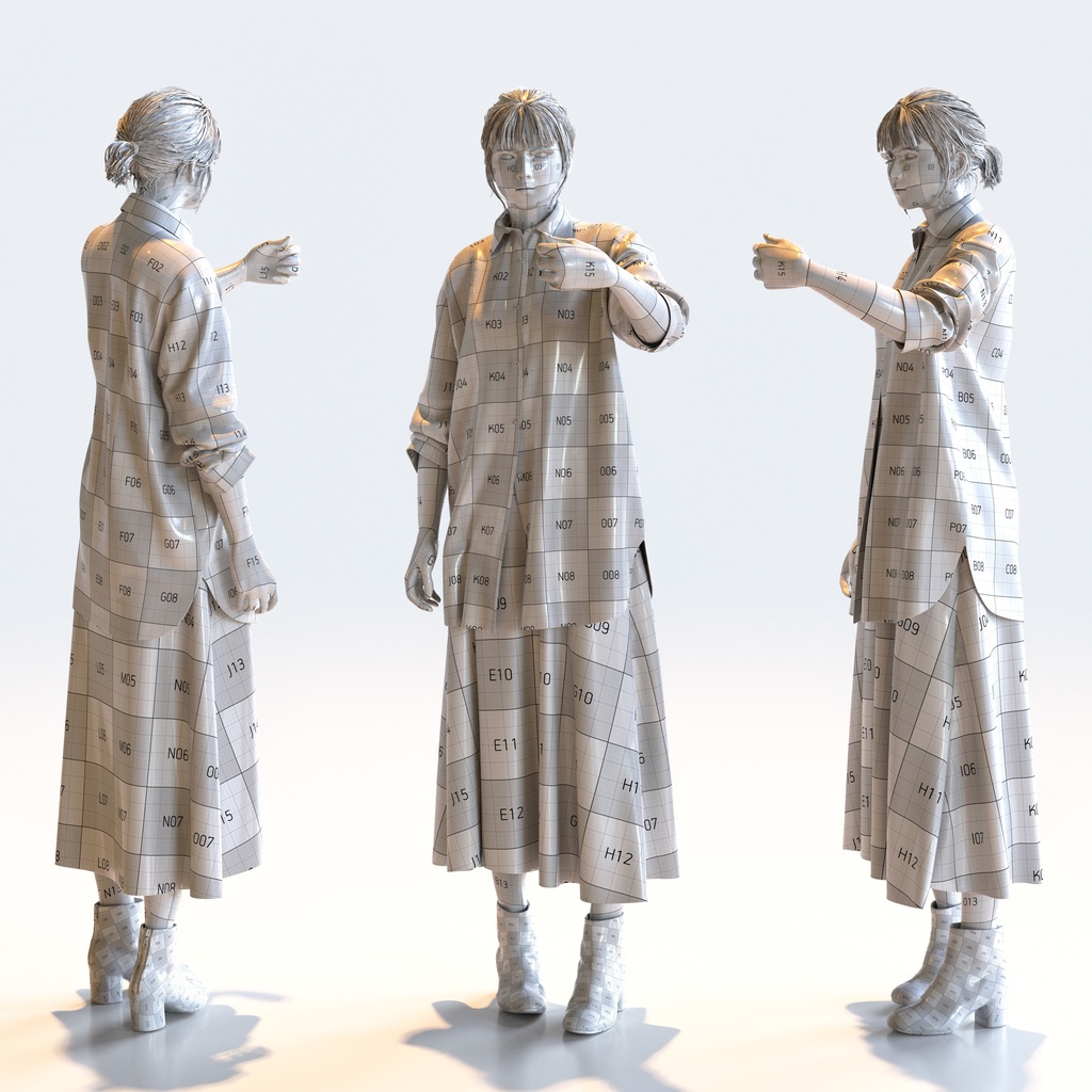 カジュアル女性 5ポーズセット 1 - C1-F1H【3D人物モデル/人間3Dモデル】