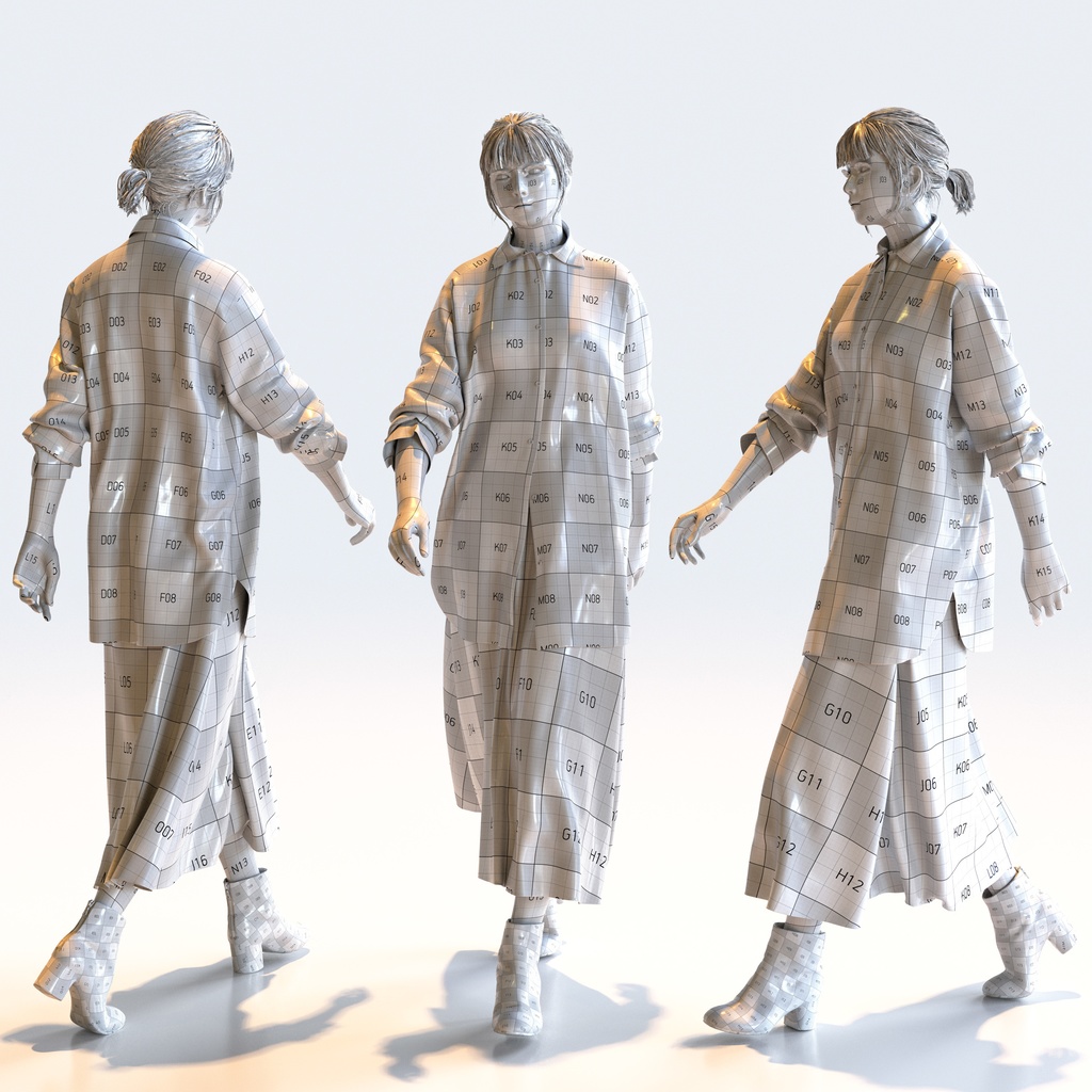 カジュアル女性 5ポーズセット 1 - C1-F1H【3D人物モデル/人間3Dモデル】