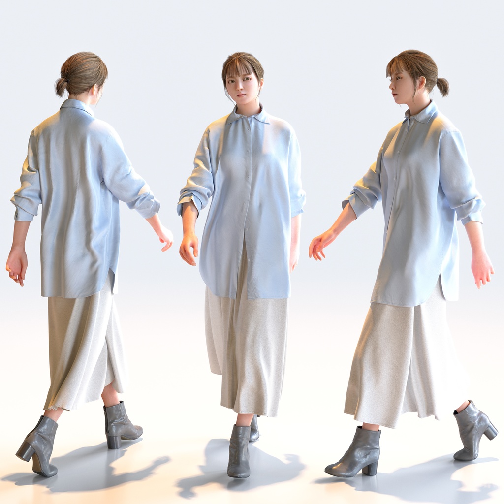 カジュアル女性 5ポーズセット 1 - C1-F1H【3D人物モデル/人間3Dモデル】