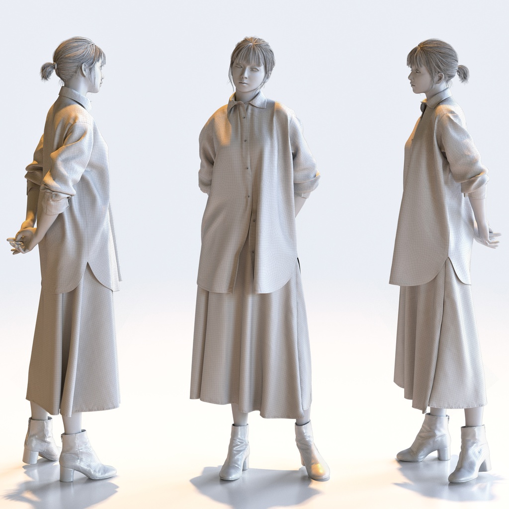 カジュアル女性 5ポーズセット 1 - C1-F1H【3D人物モデル/人間3Dモデル】