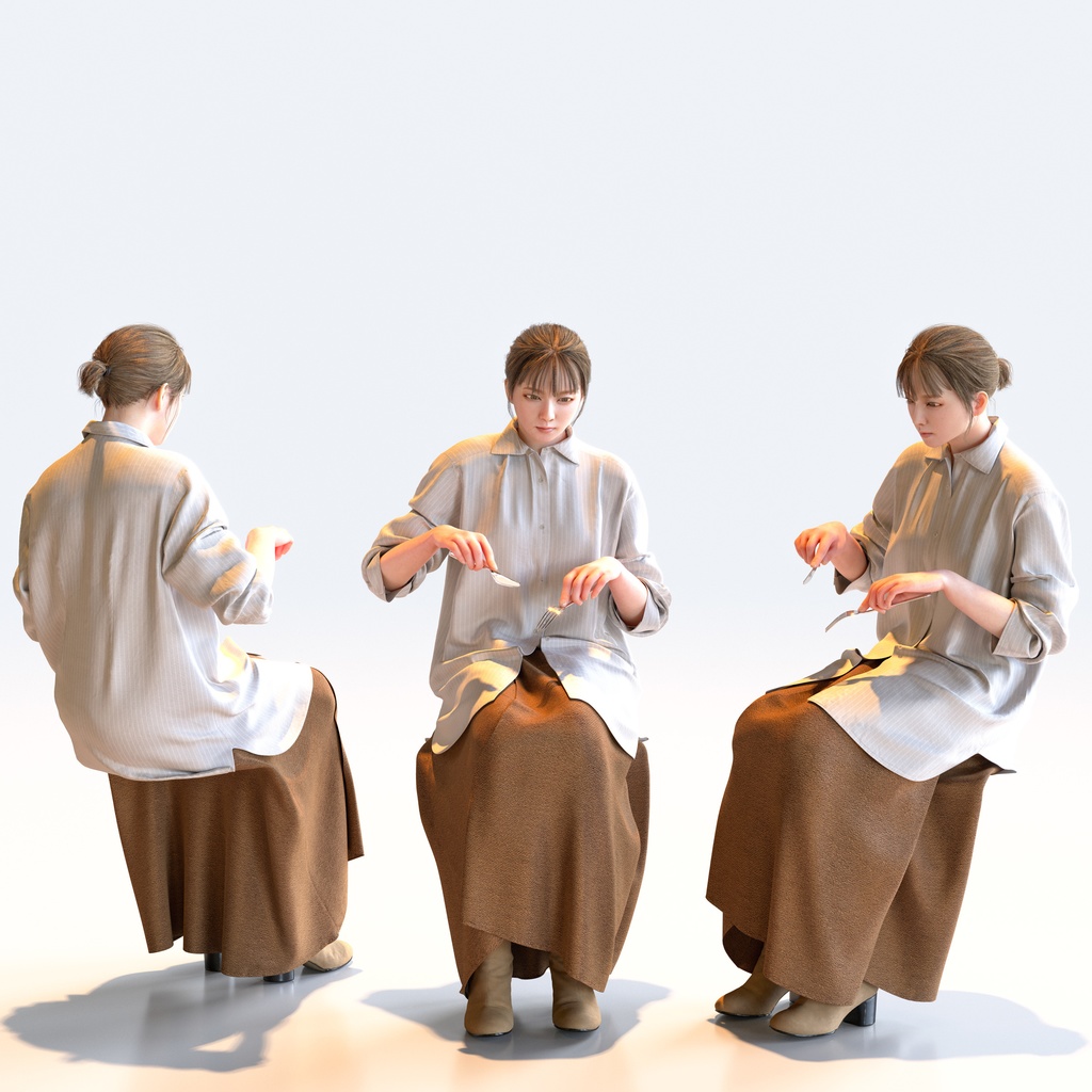 カジュアル女性 5ポーズセット 1 - C1-F1H【3D人物モデル/人間3Dモデル】