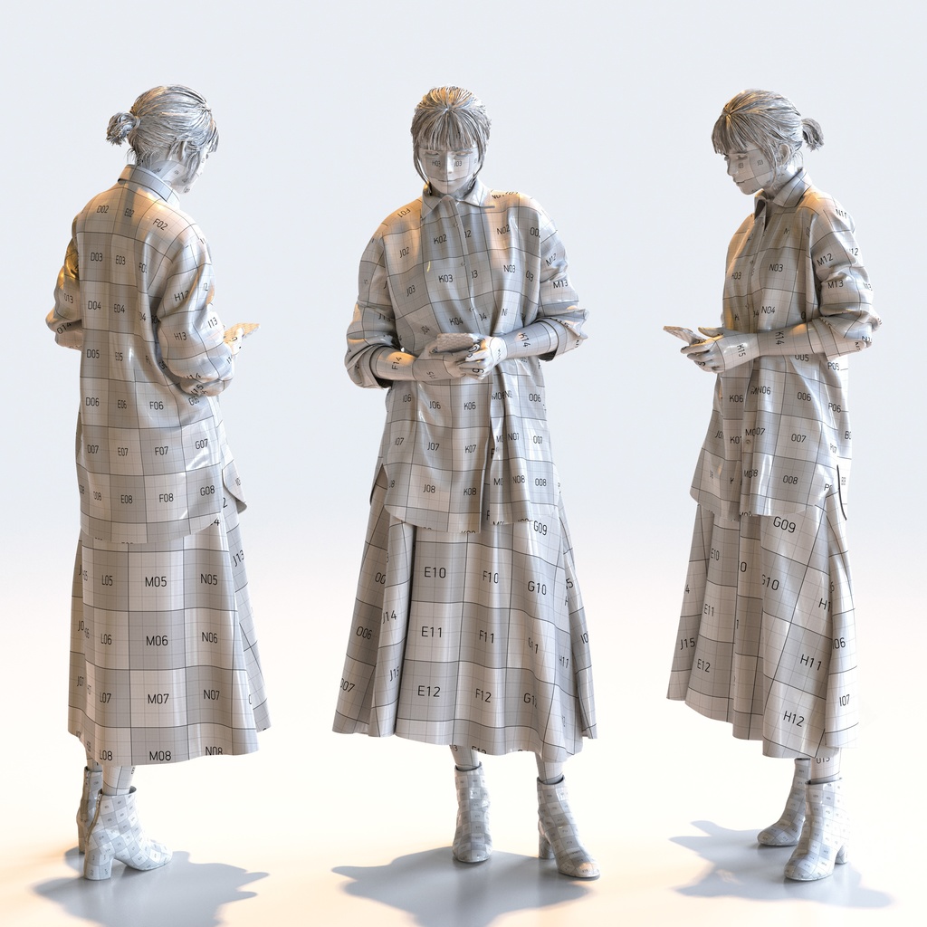 カジュアル女性 5ポーズセット 1 - C1-F1H【3D人物モデル/人間3Dモデル】