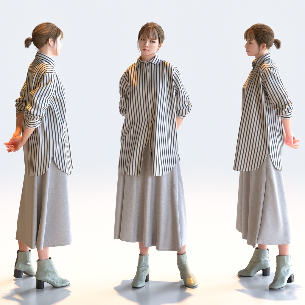 カジュアル女性 5ポーズセット 1 - C1-F1H【3D人物モデル/人間3Dモデル】