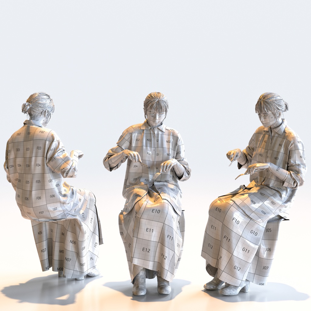 カジュアル女性 5ポーズセット 1 - C1-F1H【3D人物モデル/人間3Dモデル】