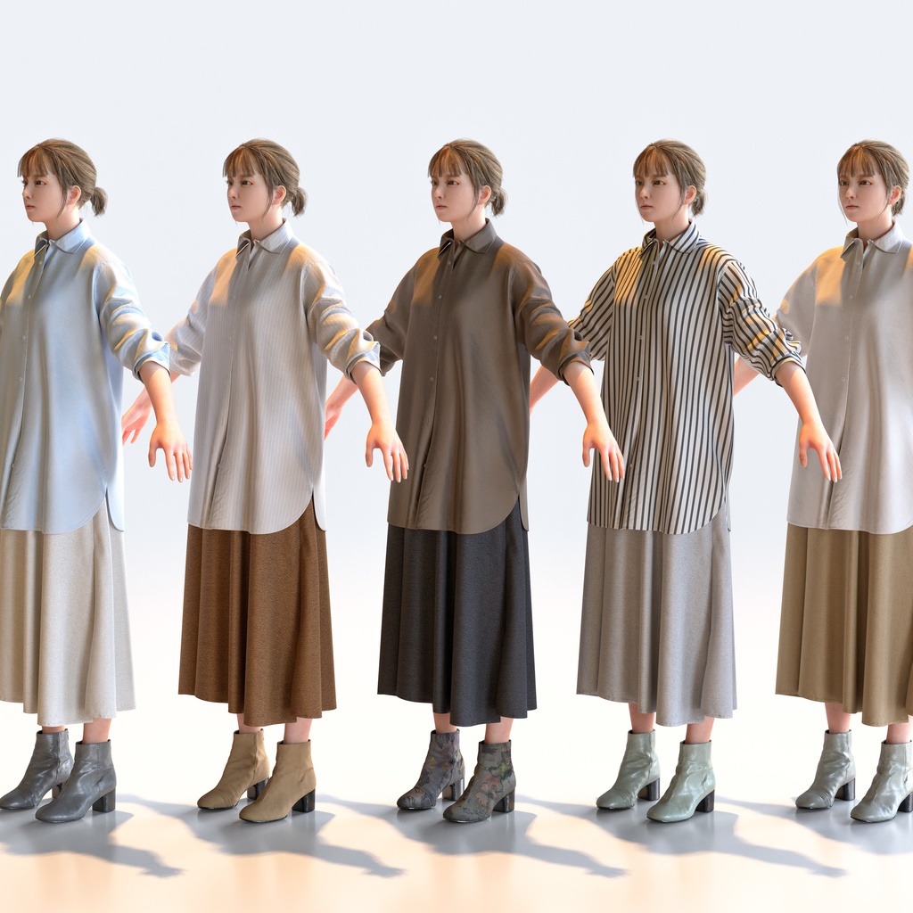 カジュアル女性 Aポーズ 1 - C1-F1H A【3D人物モデル/人間3Dモデル】
