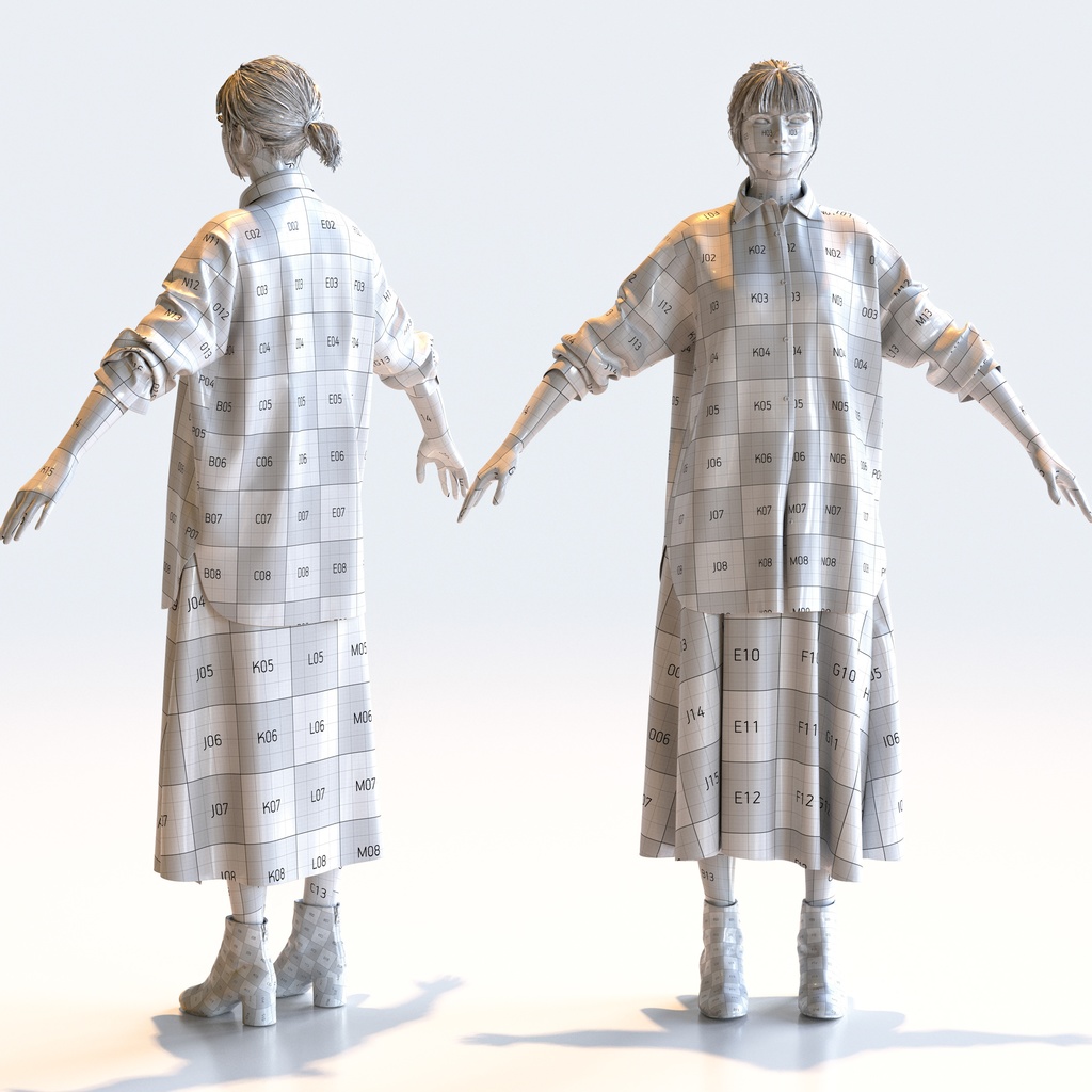 カジュアル女性 Aポーズ 1 - C1-F1H A【3D人物モデル/人間3Dモデル】