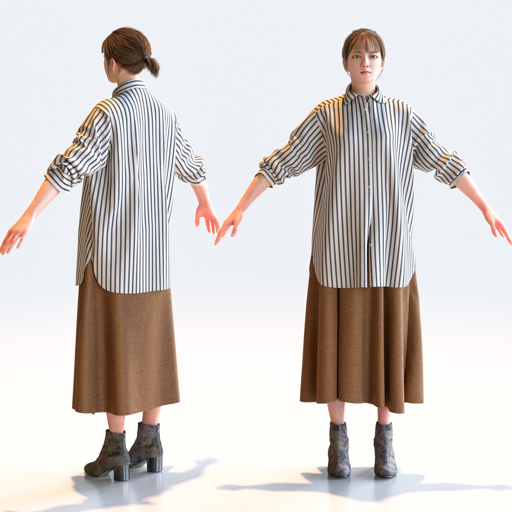 カジュアル女性 Aポーズ 1 - C1-F1H A【3D人物モデル/人間3Dモデル】