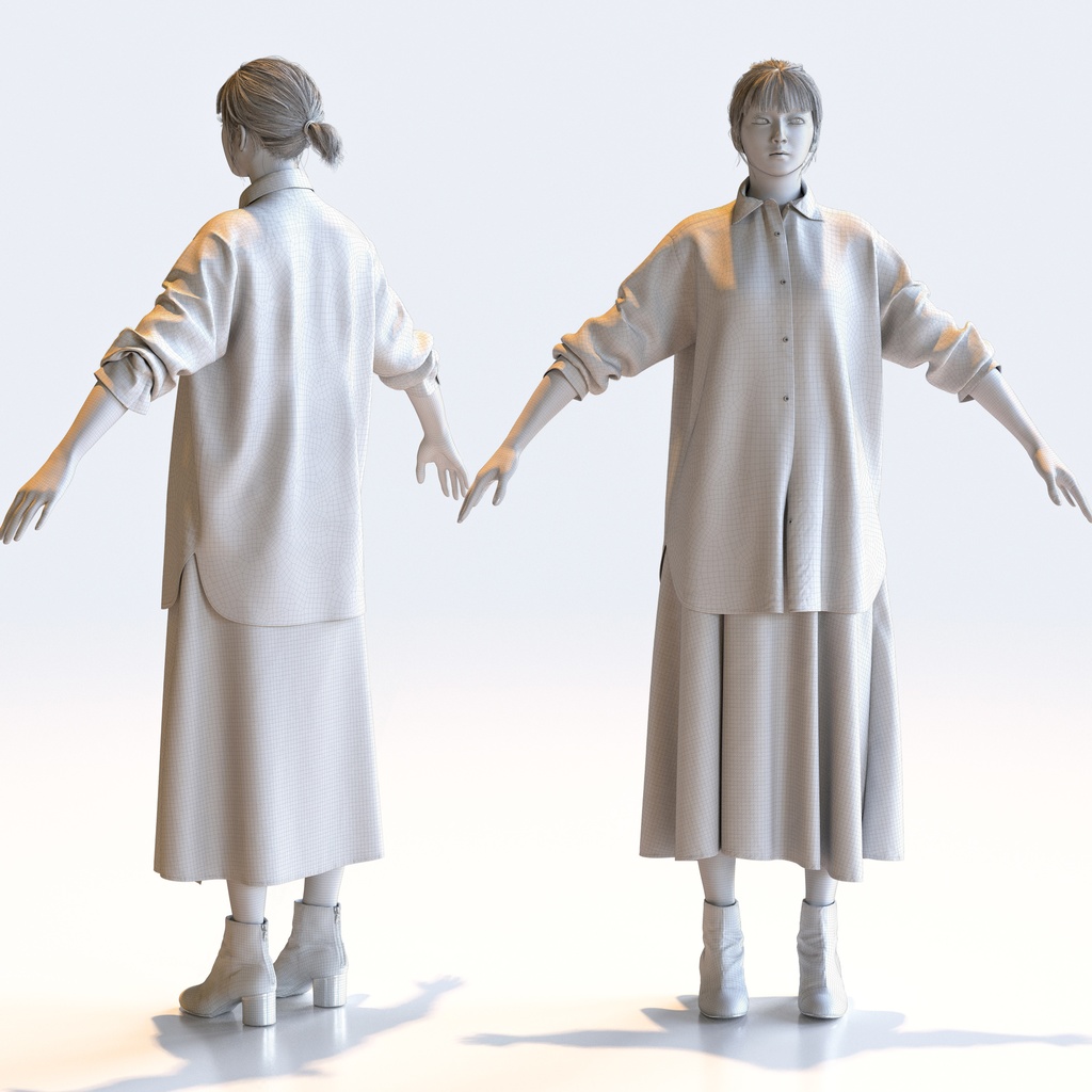 カジュアル女性 Aポーズ 1 - C1-F1H A【3D人物モデル/人間3Dモデル】