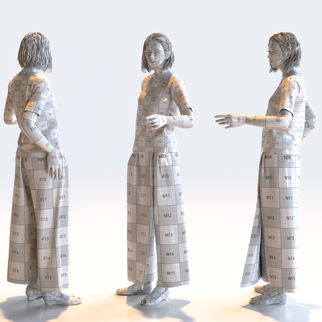 カジュアル女性 5ポーズセット 2 - C1-F2T【3D人物モデル/人間3Dモデル】