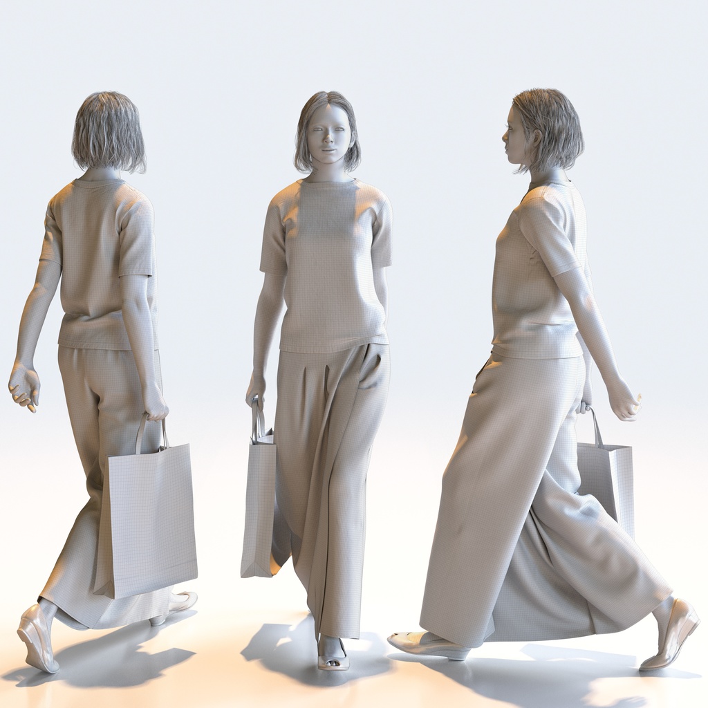 カジュアル女性 5ポーズセット 2 - C1-F2T【3D人物モデル/人間3Dモデル】