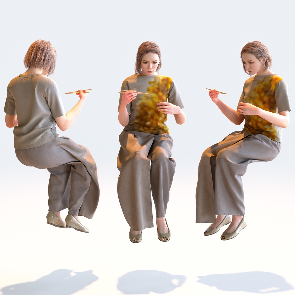 カジュアル女性 5ポーズセット 2 - C1-F2T【3D人物モデル/人間3Dモデル】