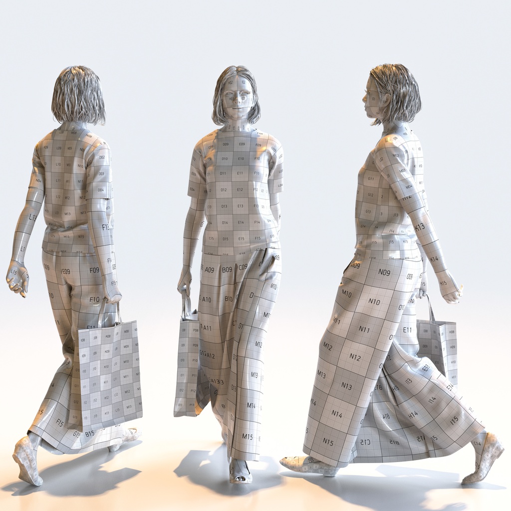 カジュアル女性 5ポーズセット 2 - C1-F2T【3D人物モデル/人間3Dモデル】