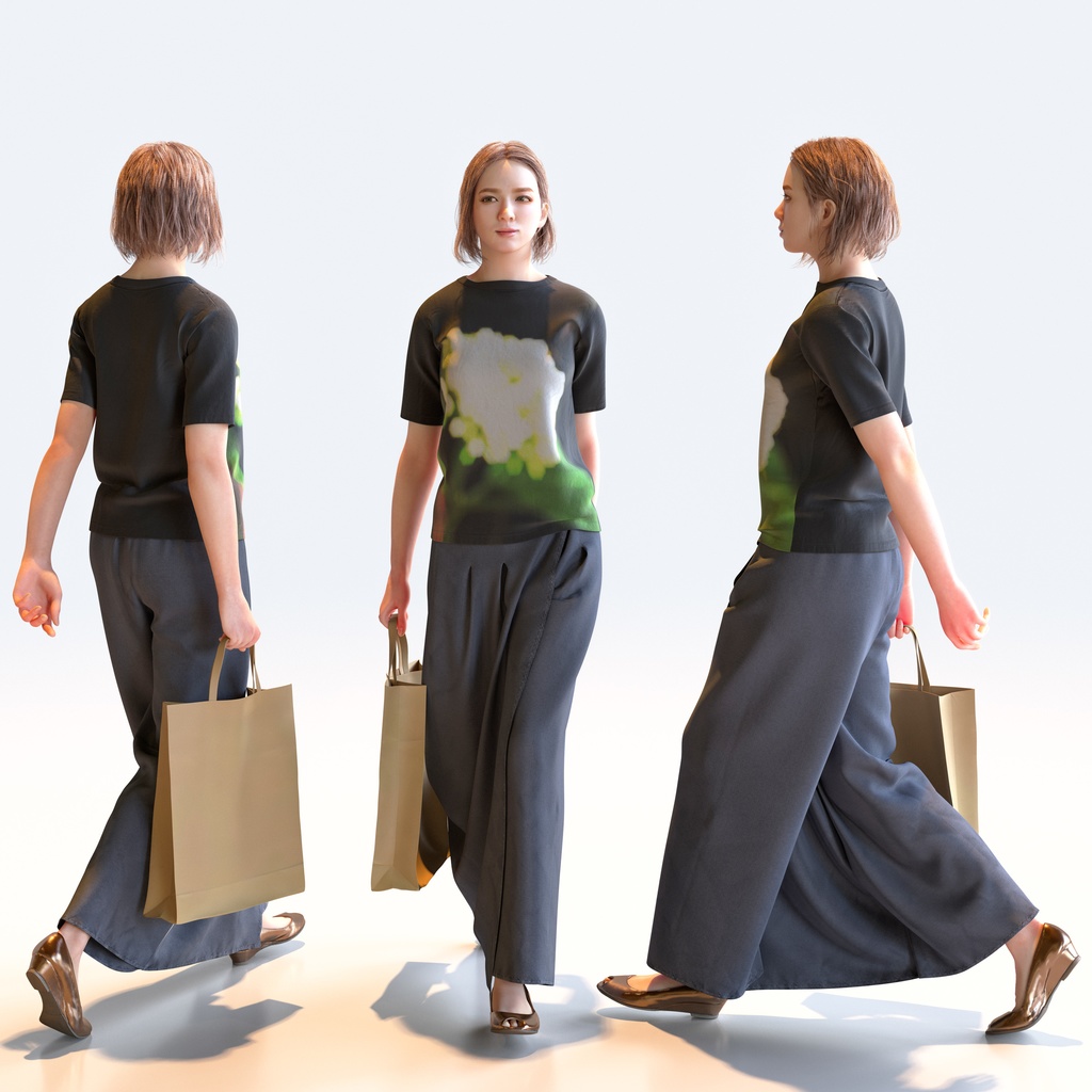 カジュアル女性 5ポーズセット 2 - C1-F2T【3D人物モデル/人間3Dモデル】