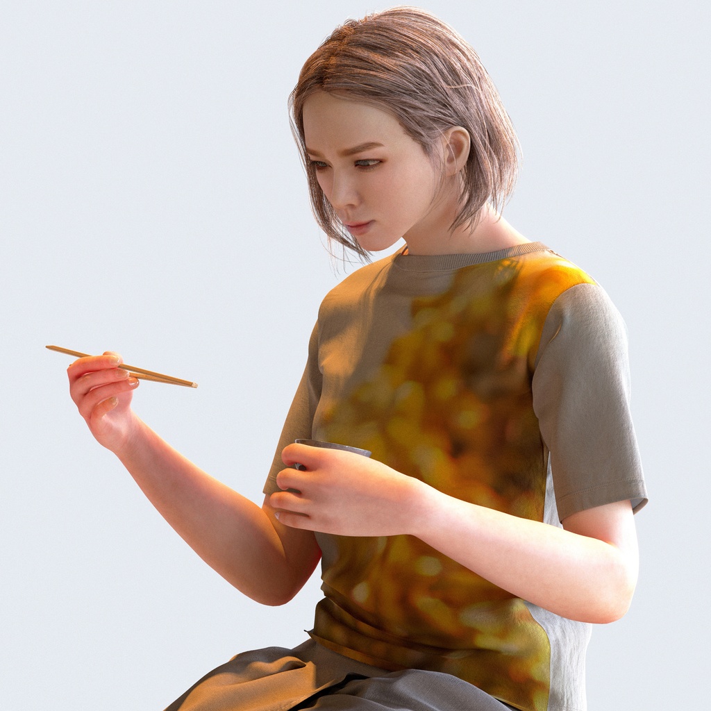 カジュアル女性 5ポーズセット 2 - C1-F2T【3D人物モデル/人間3Dモデル】