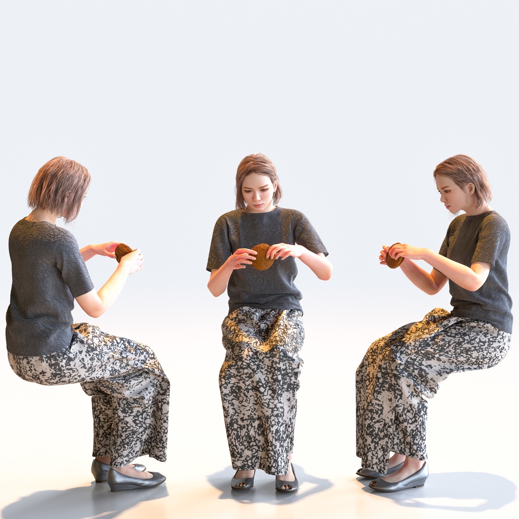 カジュアル女性 5ポーズセット 2 - C1-F2T【3D人物モデル/人間3Dモデル】