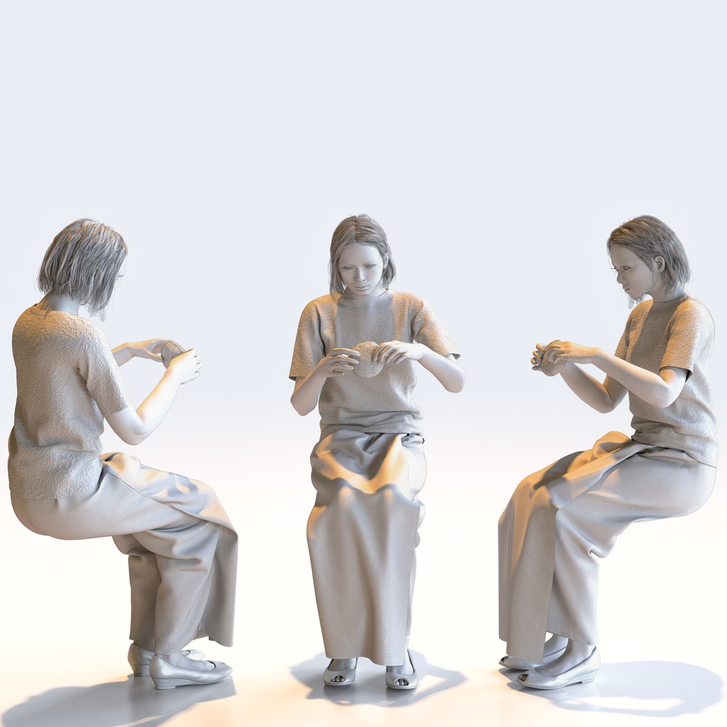 カジュアル女性 5ポーズセット 2 - C1-F2T【3D人物モデル/人間3Dモデル】