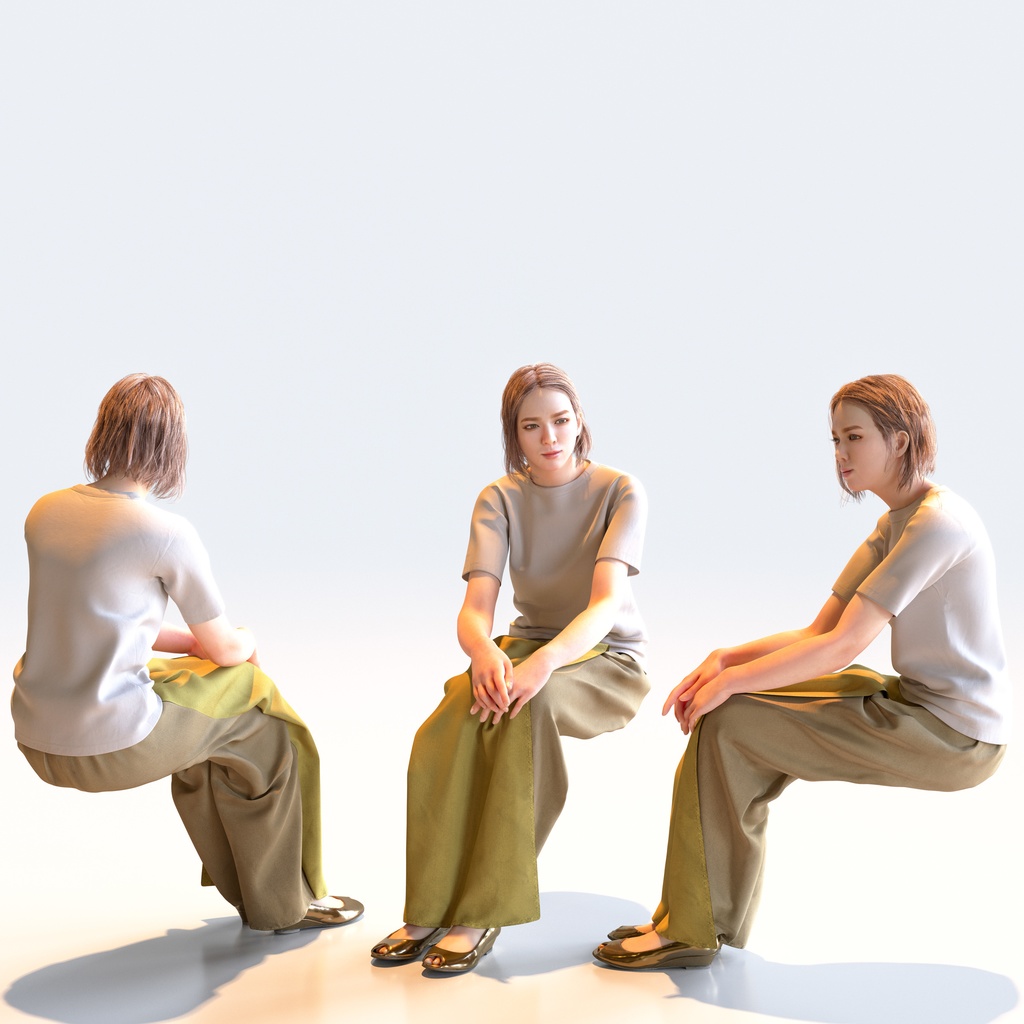 カジュアル女性 5ポーズセット 2 - C1-F2T【3D人物モデル/人間3Dモデル】