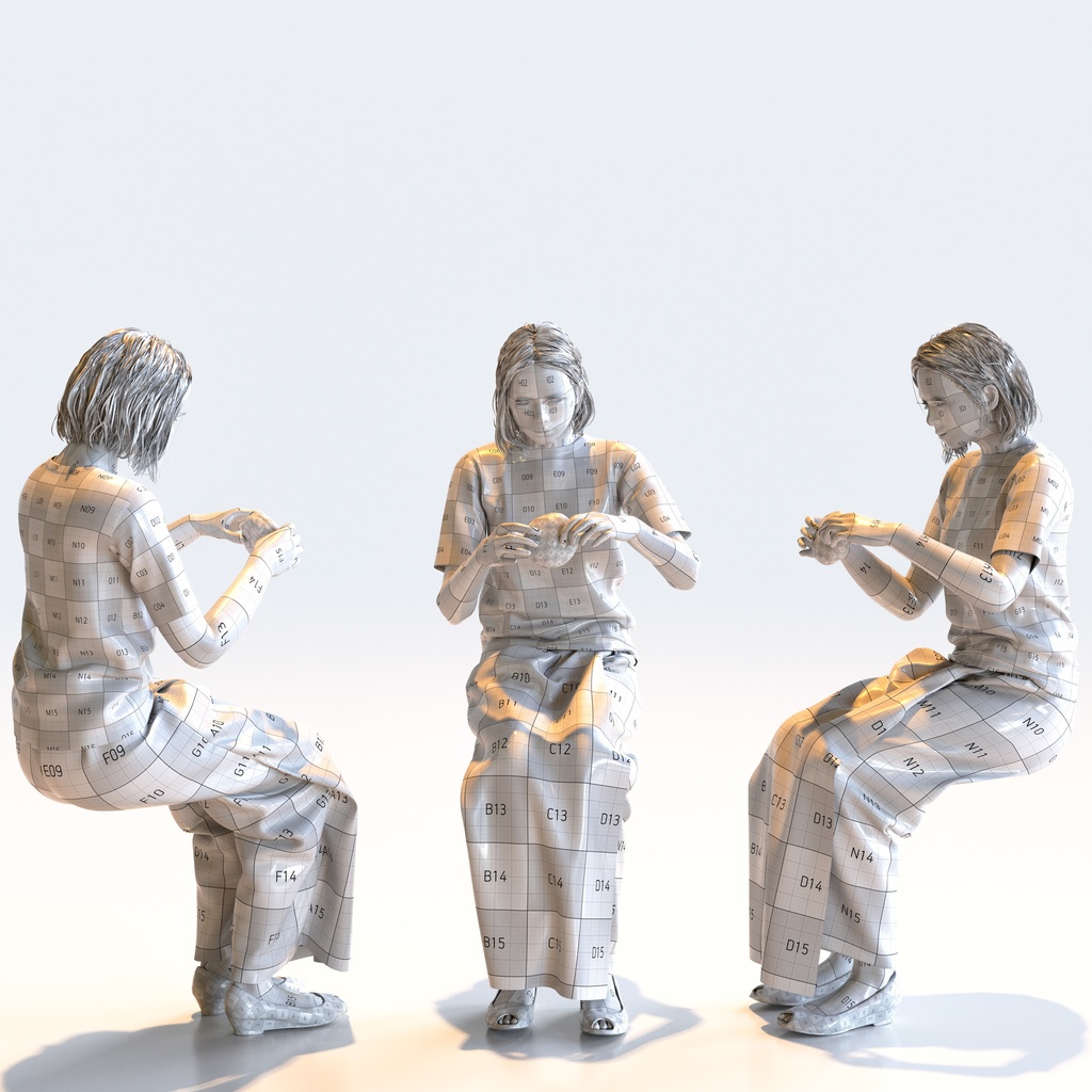 カジュアル女性 5ポーズセット 2 - C1-F2T【3D人物モデル/人間3Dモデル】