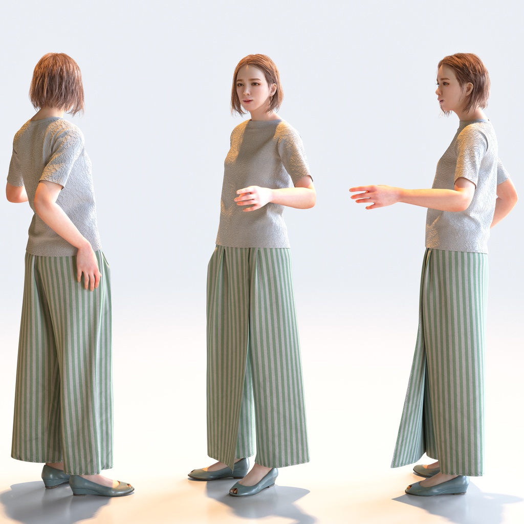 カジュアル女性 5ポーズセット 2 - C1-F2T【3D人物モデル/人間3Dモデル】