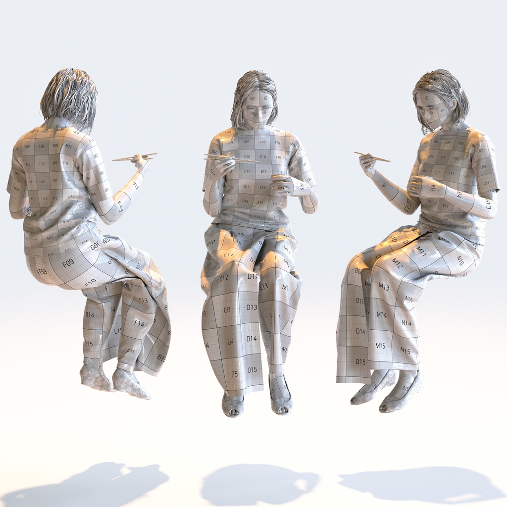 カジュアル女性 5ポーズセット 2 - C1-F2T【3D人物モデル/人間3Dモデル】