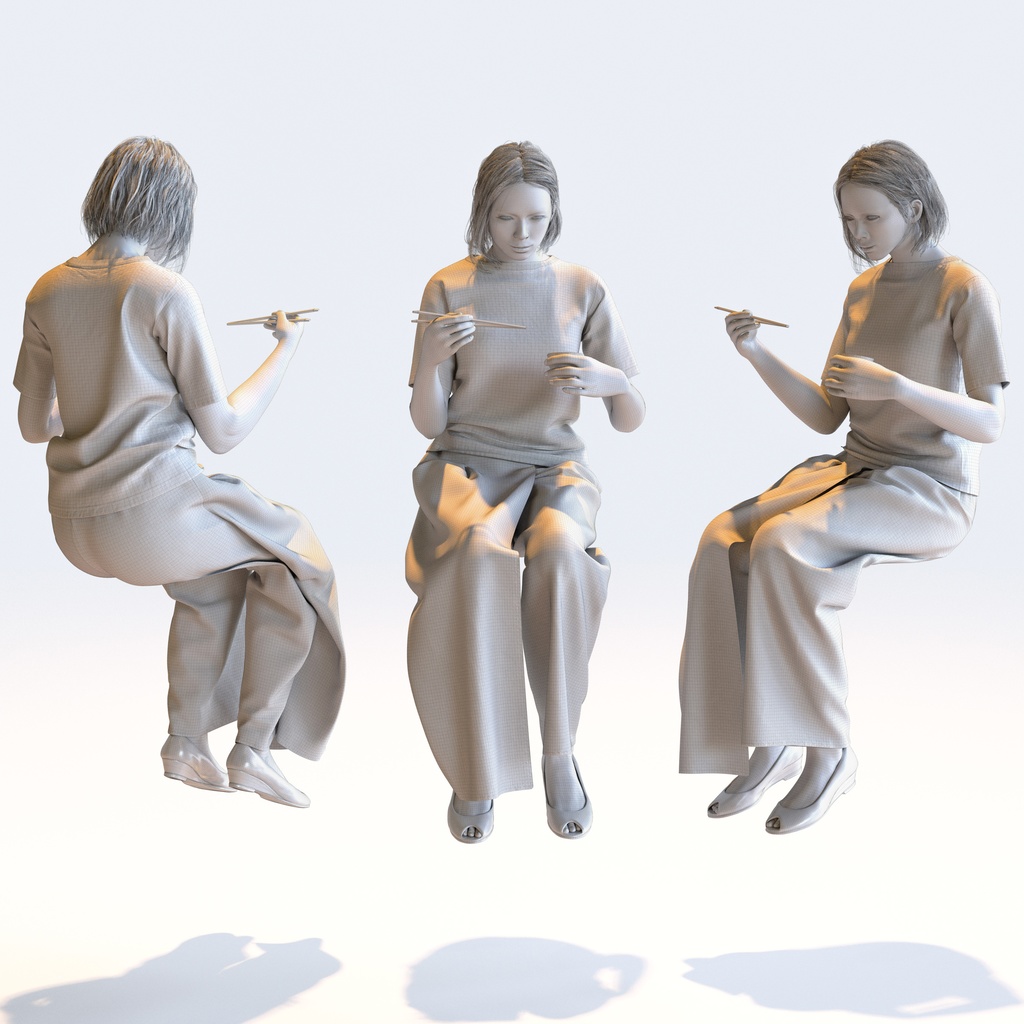 カジュアル女性 5ポーズセット 2 - C1-F2T【3D人物モデル/人間3Dモデル】