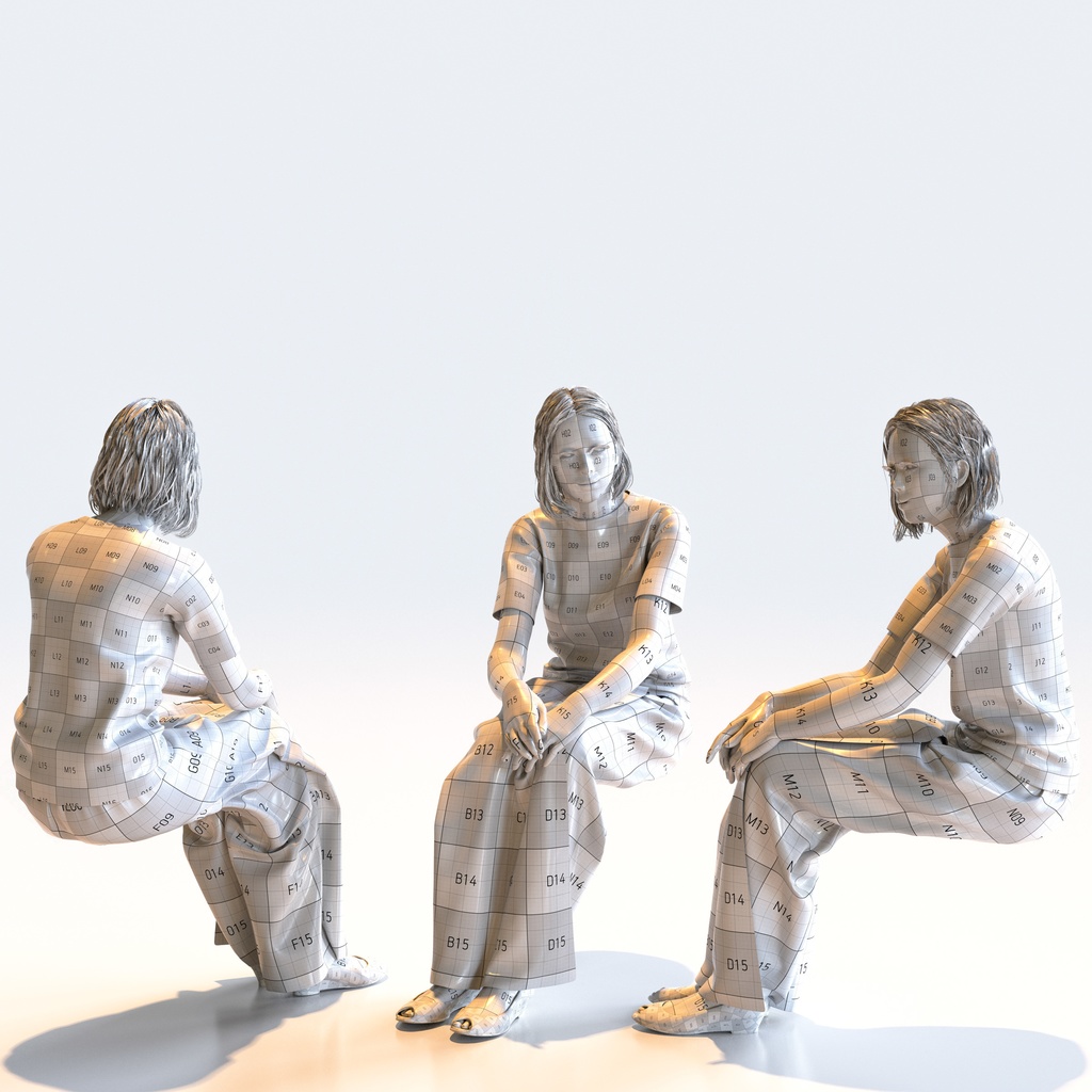 カジュアル女性 5ポーズセット 2 - C1-F2T【3D人物モデル/人間3Dモデル】