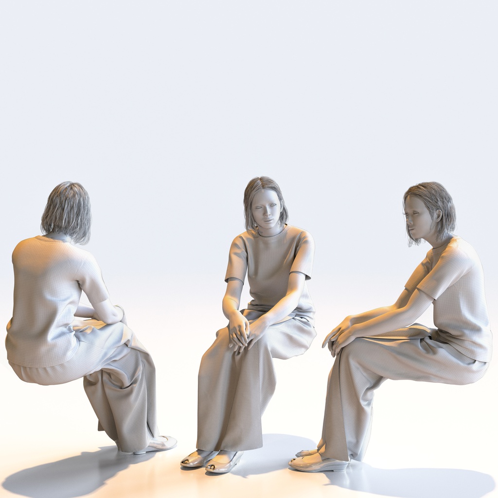 カジュアル女性 5ポーズセット 2 - C1-F2T【3D人物モデル/人間3Dモデル】