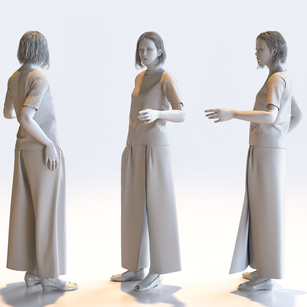 カジュアル女性 5ポーズセット 2 - C1-F2T【3D人物モデル/人間3Dモデル】