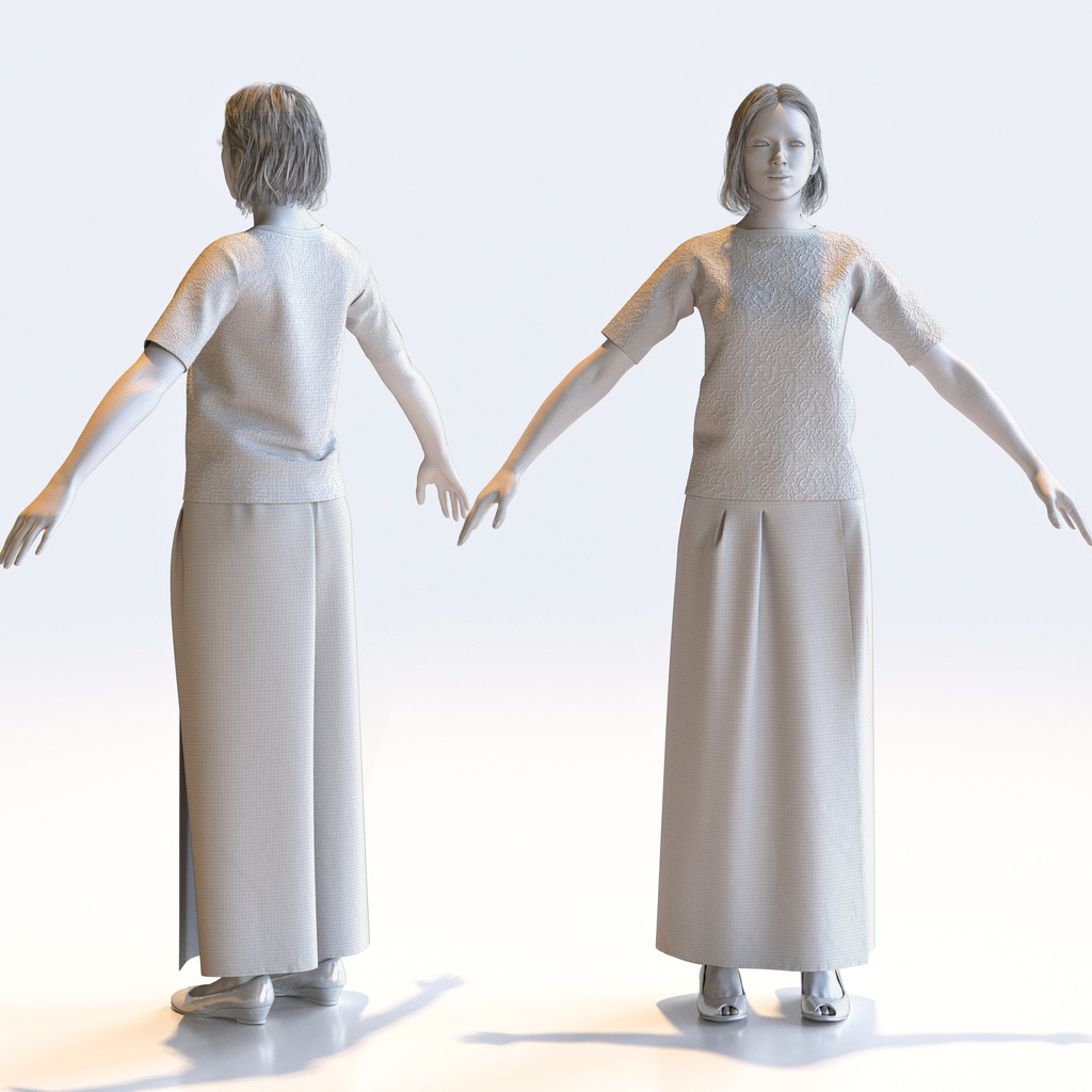 カジュアル女性 Aポーズ 2 - C1-F2T A【3D人物モデル/人間3Dモデル】