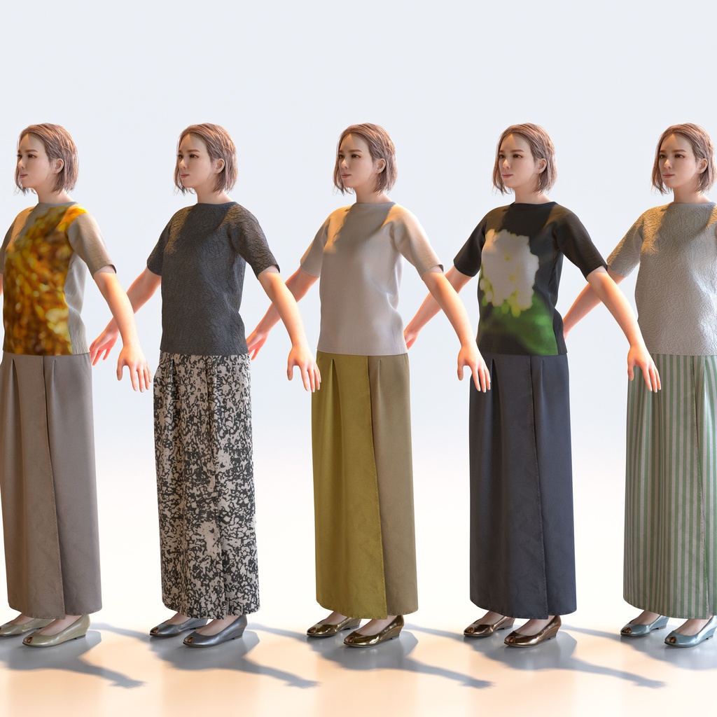 カジュアル女性 Aポーズ 2 - C1-F2T A【3D人物モデル/人間3Dモデル】