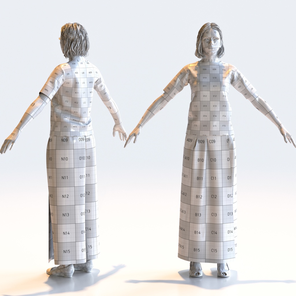 カジュアル女性 Aポーズ 2 - C1-F2T A【3D人物モデル/人間3Dモデル】