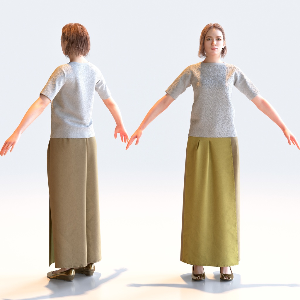 カジュアル女性 Aポーズ 2 - C1-F2T A【3D人物モデル/人間3Dモデル】