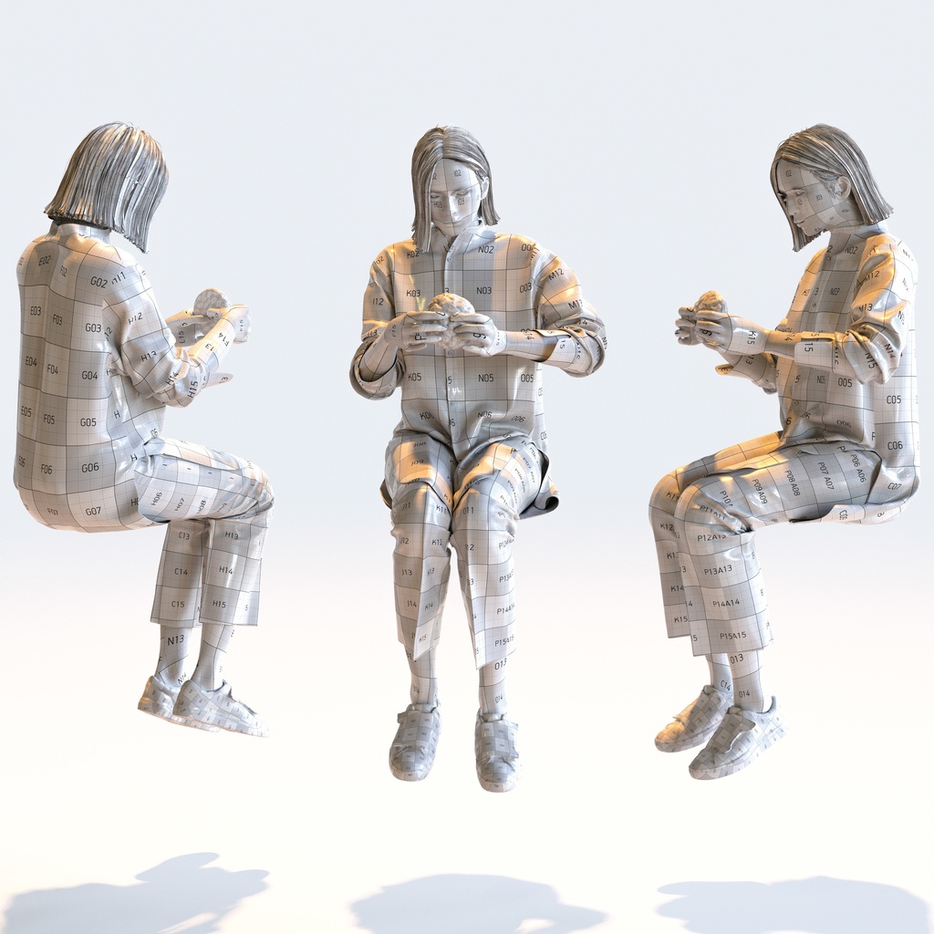 カジュアル女性 5ポーズセット 3 - C1-F3F【3D人物モデル/人間3Dモデル】