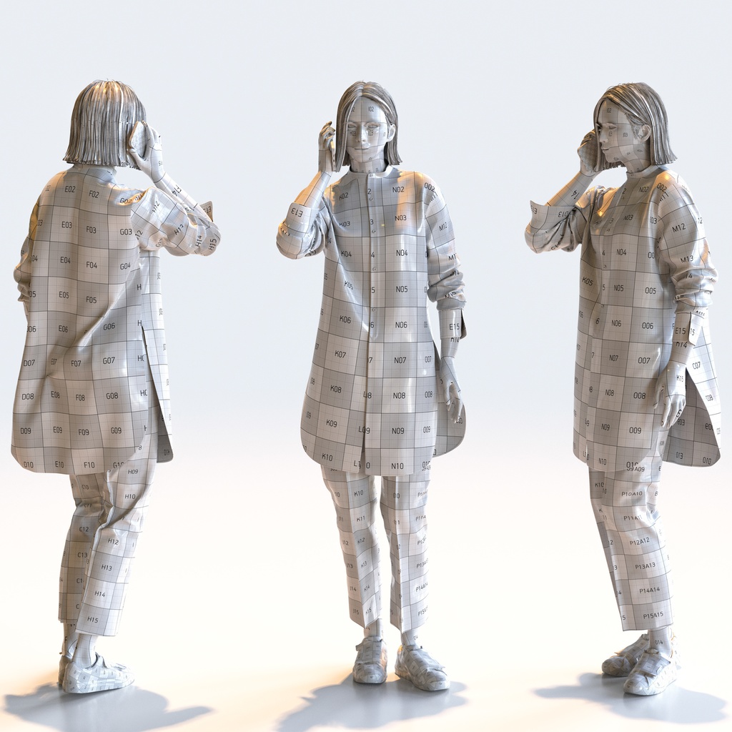 カジュアル女性 5ポーズセット 3 - C1-F3F【3D人物モデル/人間3Dモデル】