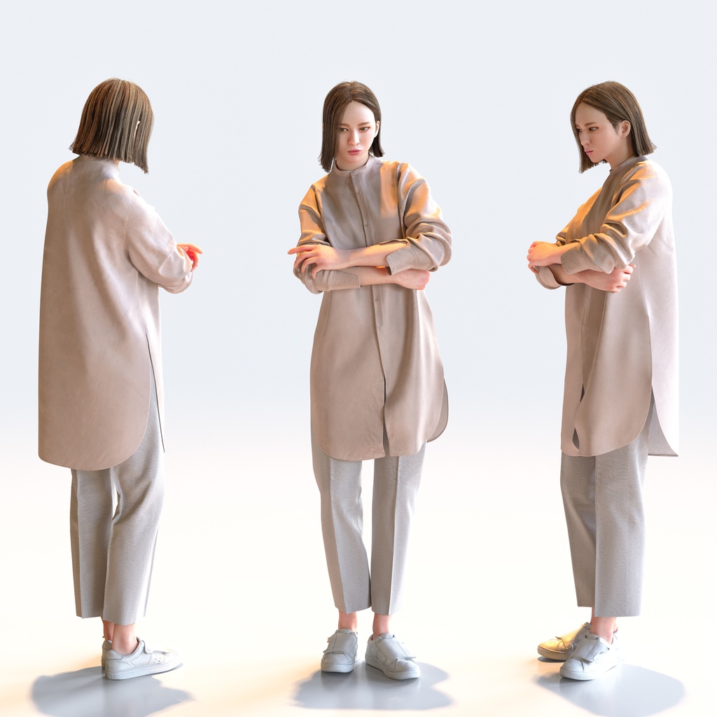 カジュアル女性 5ポーズセット 3 - C1-F3F【3D人物モデル/人間3Dモデル】