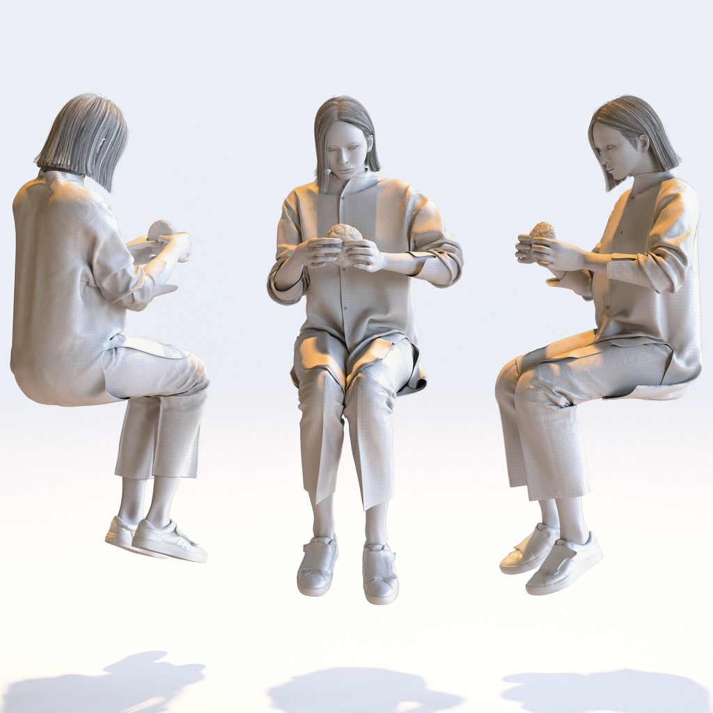 カジュアル女性 5ポーズセット 3 - C1-F3F【3D人物モデル/人間3Dモデル】