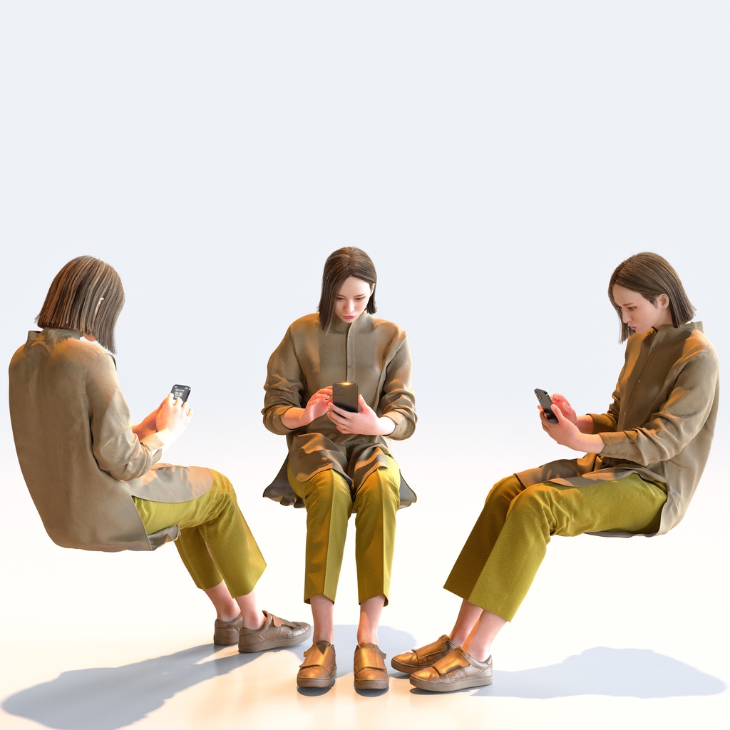 カジュアル女性 5ポーズセット 3 - C1-F3F【3D人物モデル/人間3Dモデル】