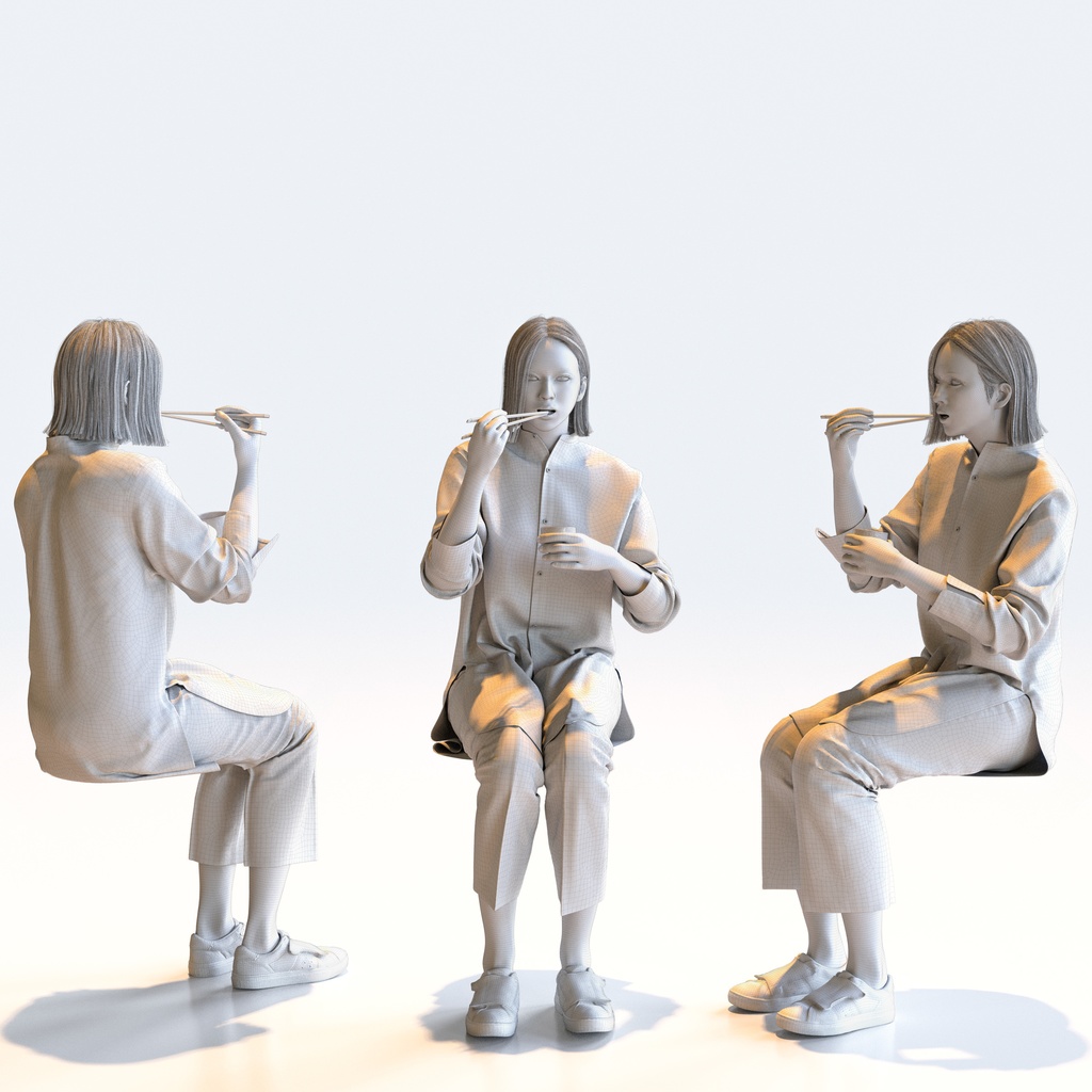 カジュアル女性 5ポーズセット 3 - C1-F3F【3D人物モデル/人間3Dモデル】