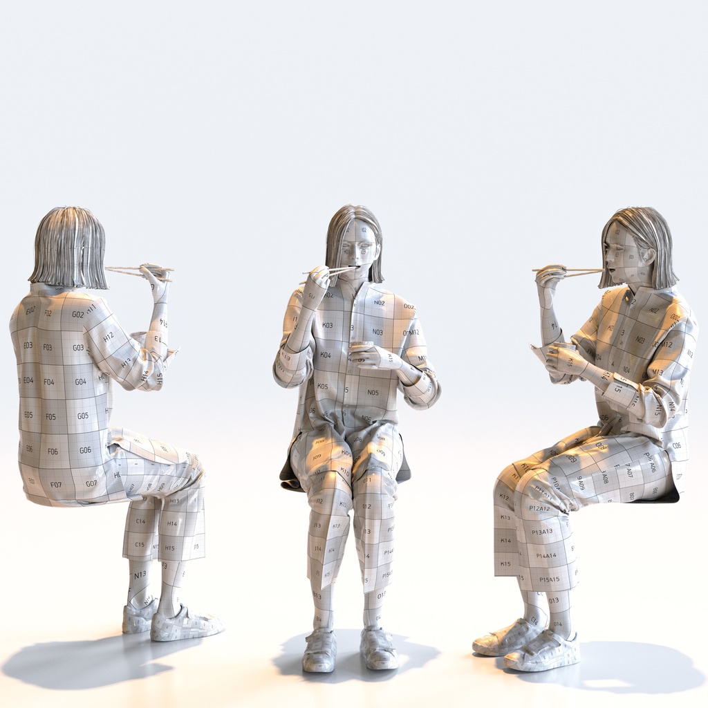 カジュアル女性 5ポーズセット 3 - C1-F3F【3D人物モデル/人間3Dモデル】