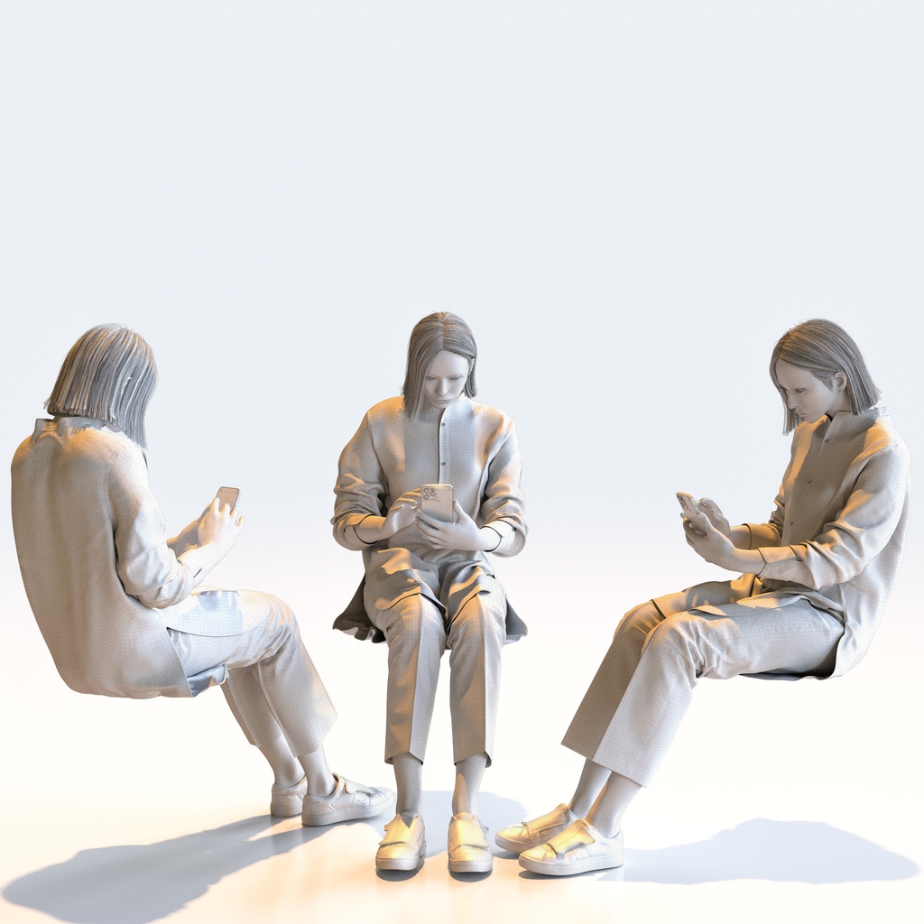 カジュアル女性 5ポーズセット 3 - C1-F3F【3D人物モデル/人間3Dモデル】